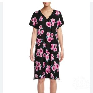 Secret Treasures Black Chemise with Pink Floral Pattern